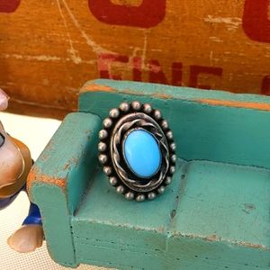 Vintage Blue and Silver Ring Adjustable